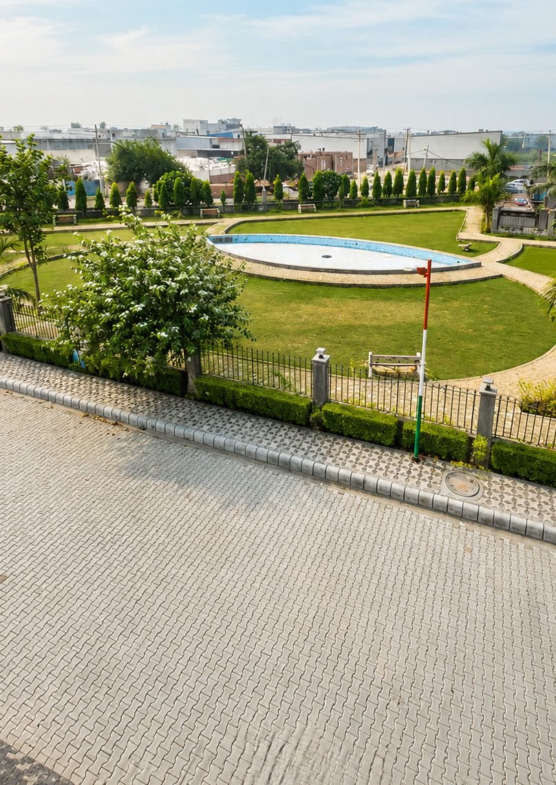 Landscaped central park at Raksha Vihar
